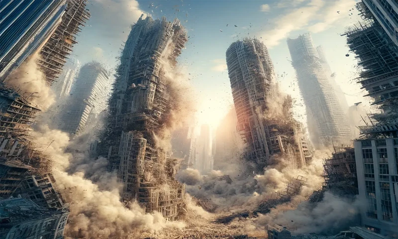 Ilustrasi  gempa bumi besar yang menghancurkan bangunan. (Foto: PARBOABOA/Fika)