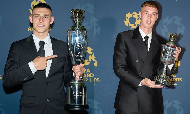 Gelandang andalan Manchester City, Phil Foden, resmi dinobatkan sebagai Pemain Terbaik Liga Inggris versi Asosiasi Pesepakbola Profesional (PFA). Sementara itu, bintang muda Chelsea, Cole Palmer, meraih penghargaan sebagai Pemain Muda Terbaik. (Foto: Inst